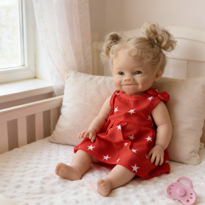 16Inch Lifelike Reborn Baby Doll Berry - Pink Strawberry Print Outfit Curly Hair Soothing Companion Doll