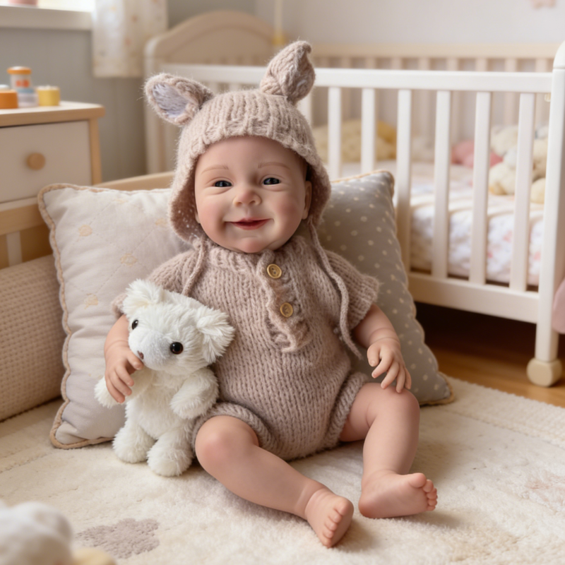 18Inch Nora Realistic Reborn Baby Doll, Cute Bunny Ear Hat Knit Outfit, Lifelike Companion Toy for Kids & Collectors