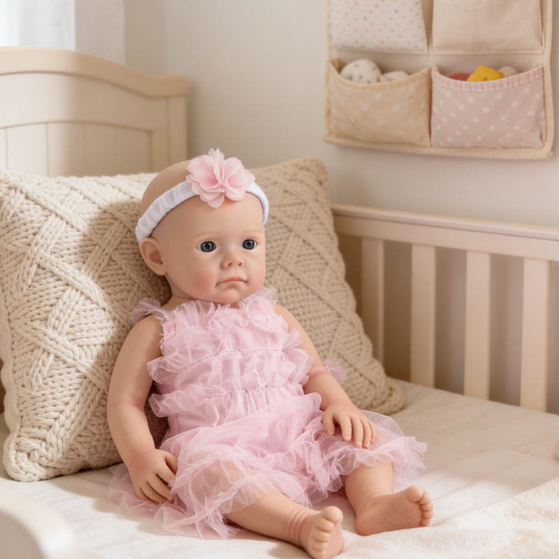 18Inch Sweet Dreamy Reborn Baby Doll Willa – Delicate Pink Tulle Dress & Floral Headband, Adorable Cuddle Partner