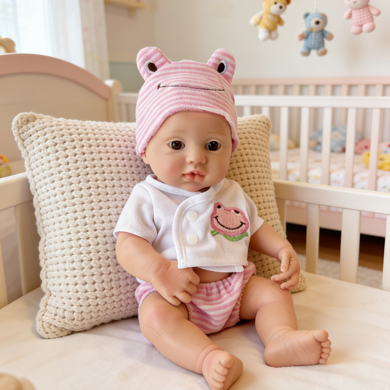 13Inch Charming Reborn Baby Doll Stella - Adorable Frog Prince Costume & Pastel Pink Stripe Set, Sweet Cuddly Partner