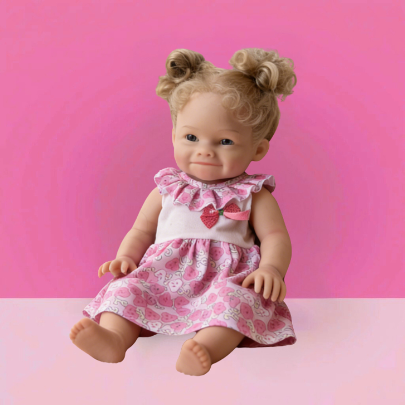 16Inch Lifelike Reborn Baby Doll Berry - Pink Strawberry Print Outfit Curly Hair Soothing Companion Doll