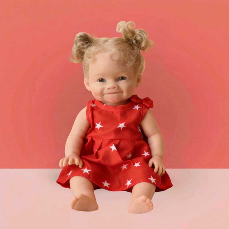 16Inch Lifelike Reborn Baby Doll Berry - Pink Strawberry Print Outfit Curly Hair Soothing Companion Doll