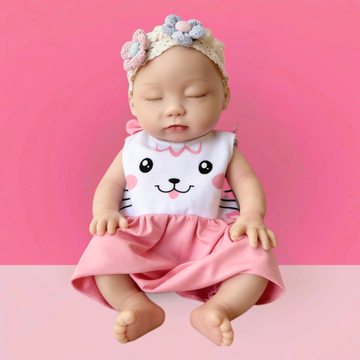 13Inch Sweet Dreamy Reborn Baby Doll Lulu – Cute Cat Face Onesie & Blooming Flower Headband, Adorable Snuggle Partner