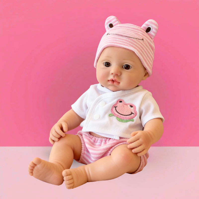 13Inch Charming Reborn Baby Doll Stella - Adorable Frog Prince Costume & Pastel Pink Stripe Set, Sweet Cuddly Partner