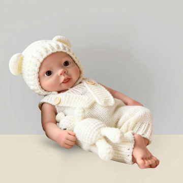 18Inch Adorable Chubby Reborn Baby Doll Bear - Cozy Cream Knit Bear Onesie & Sweet Ear Hat, Irresistible Cuddle Partner