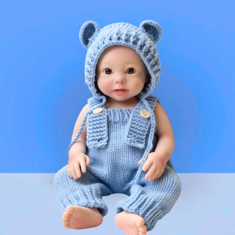 18Inch Adorable Chubby Reborn Baby Doll Bear - Cozy Cream Knit Bear Onesie & Sweet Ear Hat, Irresistible Cuddle Partner
