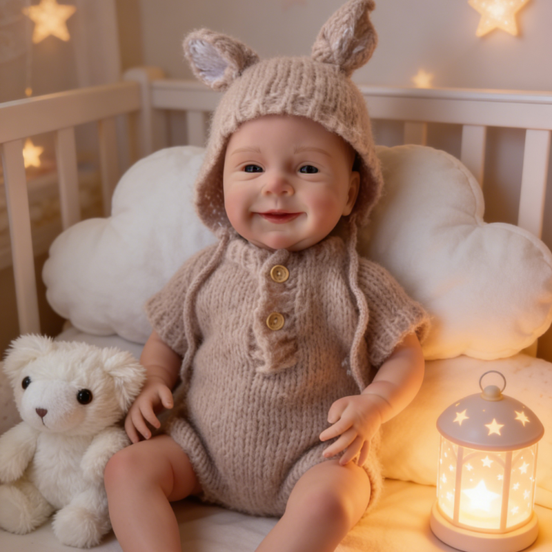 18Inch Nora Realistic Reborn Baby Doll, Cute Bunny Ear Hat Knit Outfit, Lifelike Companion Toy for Kids & Collectors