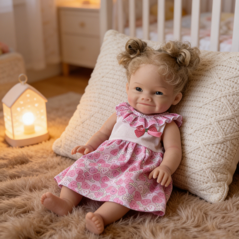 16Inch Lifelike Reborn Baby Doll Berry - Pink Strawberry Print Outfit Curly Hair Soothing Companion Doll
