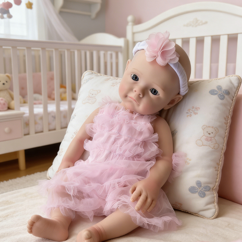 18Inch Sweet Dreamy Reborn Baby Doll Willa – Delicate Pink Tulle Dress & Floral Headband, Adorable Cuddle Partner