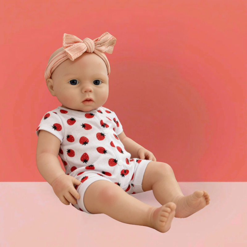 22Inch Cool & Calm Reborn Baby Doll Silas – Navy Smiley Knit Beanie & Minimalist White Onesie, Perfect Cuddle Partner