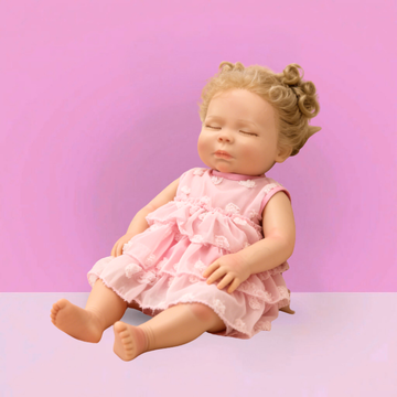 18Inch Duo Realistic Reborn Baby Doll, Curly Hair Sleeping Girl in Pink Dress, Soothing Toy for Kids, Collectible Gift for All Ages