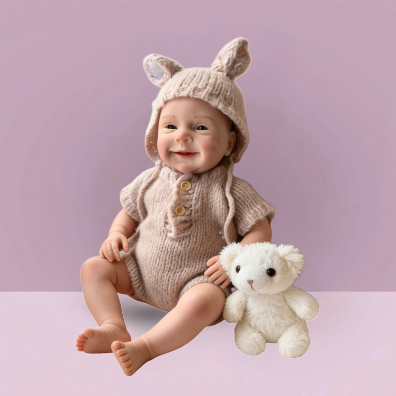 18Inch Nora Realistic Reborn Baby Doll, Cute Bunny Ear Hat Knit Outfit, Lifelike Companion Toy for Kids & Collectors