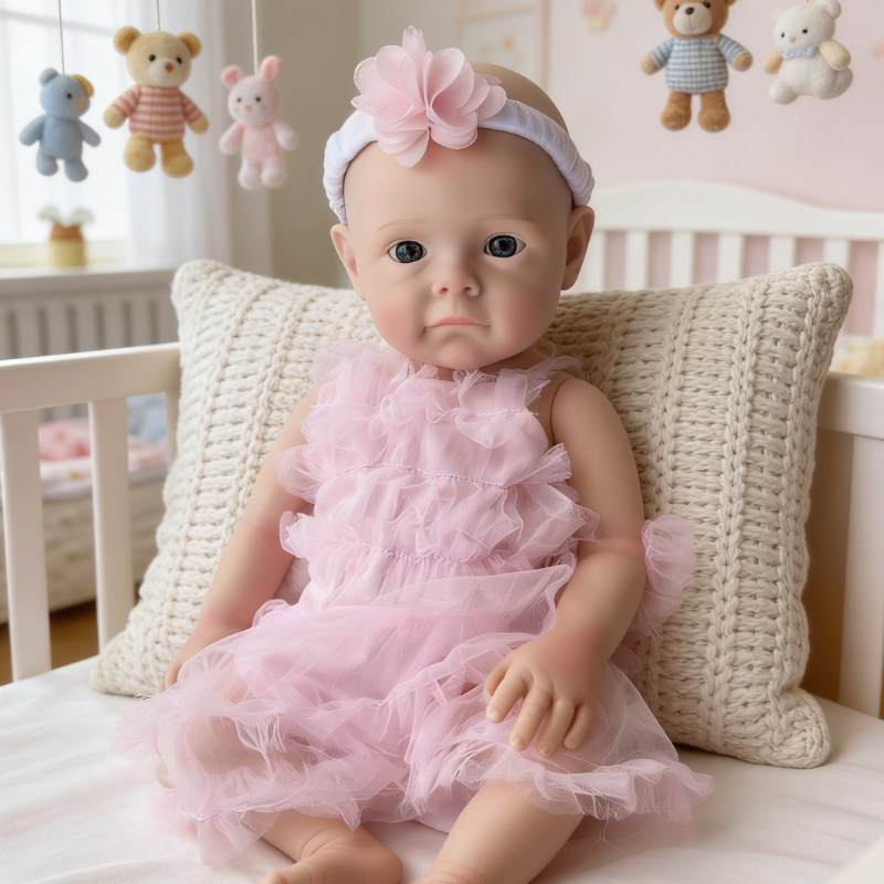 18Inch Sweet Dreamy Reborn Baby Doll Willa – Delicate Pink Tulle Dress & Floral Headband, Adorable Cuddle Partner
