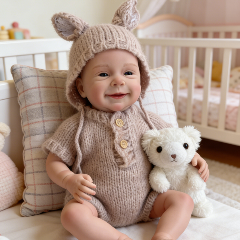 18Inch Nora Realistic Reborn Baby Doll, Cute Bunny Ear Hat Knit Outfit, Lifelike Companion Toy for Kids & Collectors