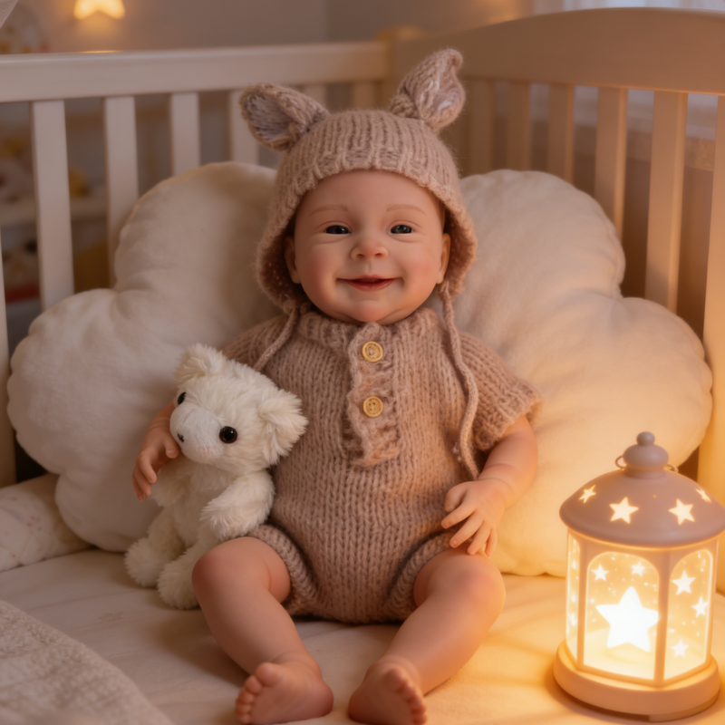 18Inch Nora Realistic Reborn Baby Doll, Cute Bunny Ear Hat Knit Outfit, Lifelike Companion Toy for Kids & Collectors