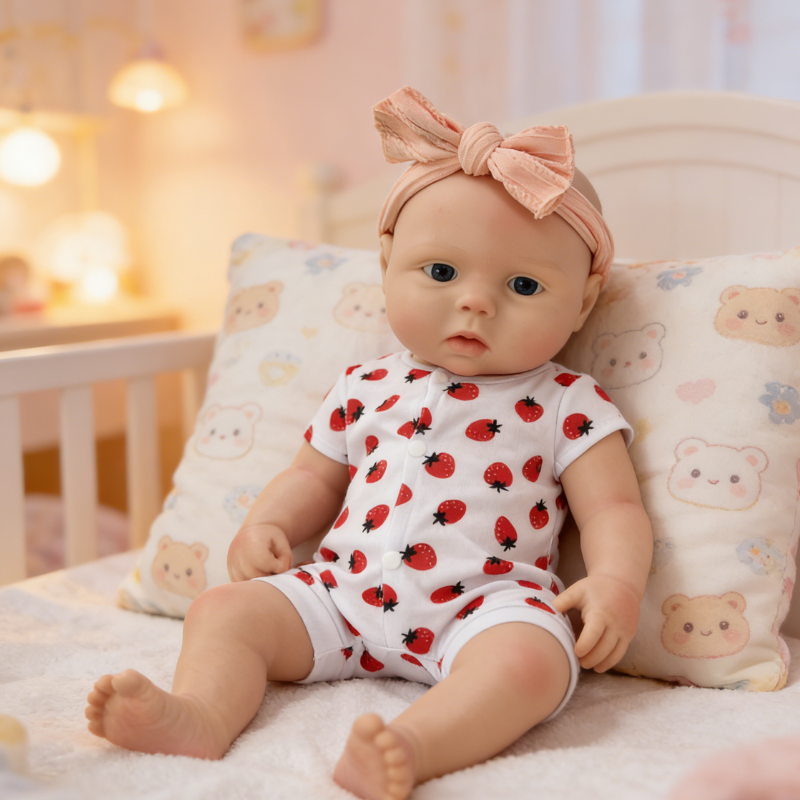22Inch Cool & Calm Reborn Baby Doll Silas – Navy Smiley Knit Beanie & Minimalist White Onesie, Perfect Cuddle Partner