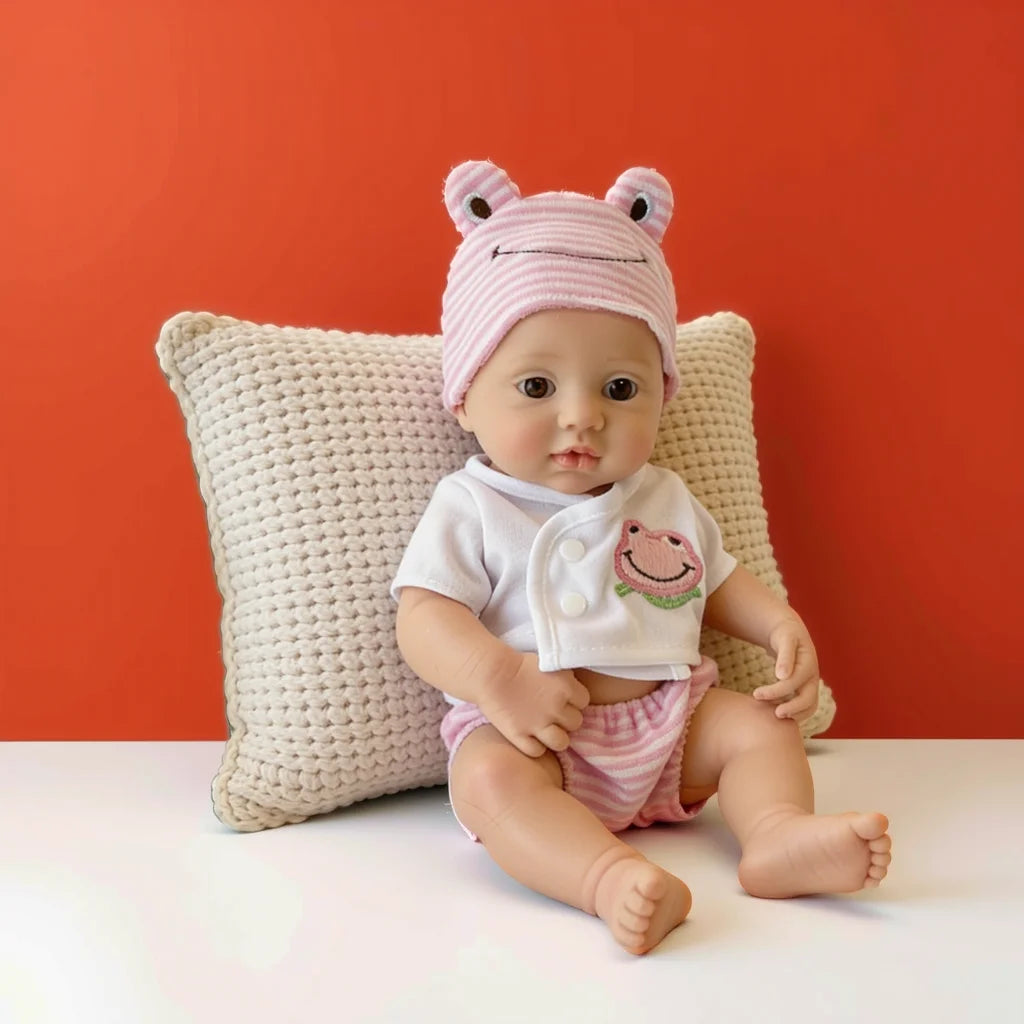 13Inch Charming Reborn Baby Doll Stella - Adorable Frog Prince Costume & Pastel Pink Stripe Set, Sweet Cuddly Partner