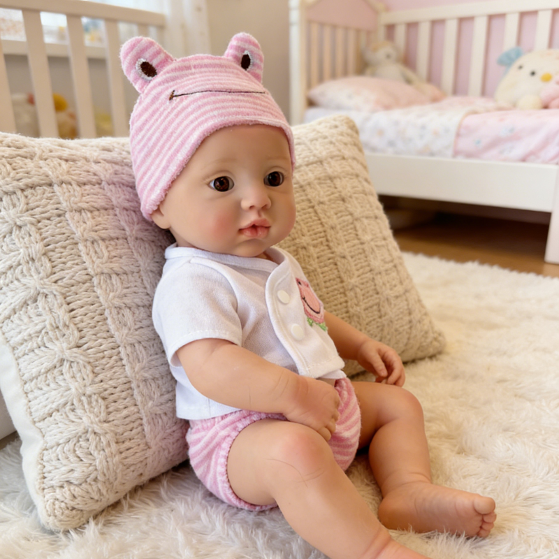 13Inch Charming Reborn Baby Doll Stella - Adorable Frog Prince Costume & Pastel Pink Stripe Set, Sweet Cuddly Partner