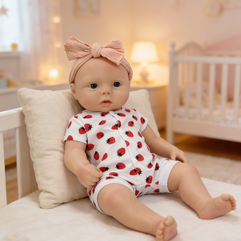 22Inch Cool & Calm Reborn Baby Doll Silas – Navy Smiley Knit Beanie & Minimalist White Onesie, Perfect Cuddle Partner