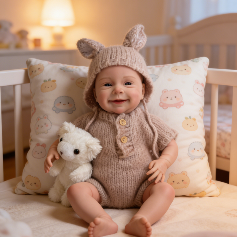 18Inch Nora Realistic Reborn Baby Doll, Cute Bunny Ear Hat Knit Outfit, Lifelike Companion Toy for Kids & Collectors