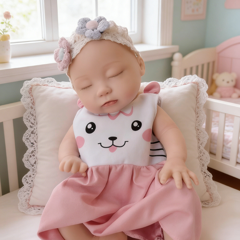 13Inch Sweet Dreamy Reborn Baby Doll Lulu – Cute Cat Face Onesie & Blooming Flower Headband, Adorable Snuggle Partner