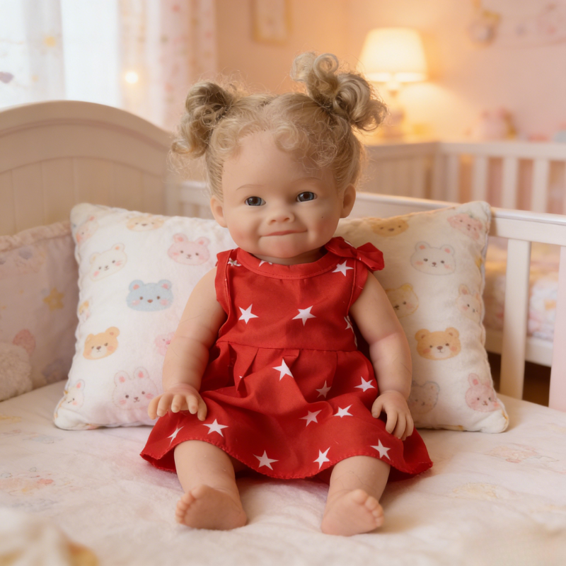 16Inch Lifelike Reborn Baby Doll Berry - Pink Strawberry Print Outfit Curly Hair Soothing Companion Doll