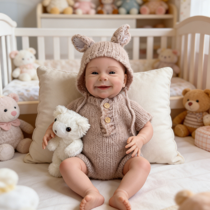 18Inch Nora Realistic Reborn Baby Doll, Cute Bunny Ear Hat Knit Outfit, Lifelike Companion Toy for Kids & Collectors