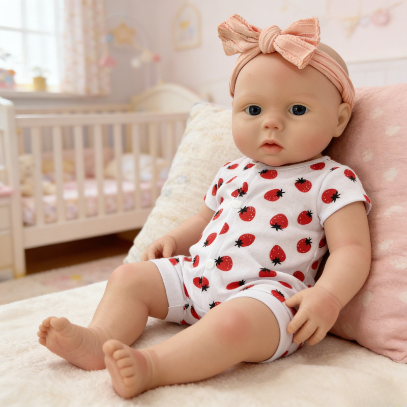 22Inch Cool & Calm Reborn Baby Doll Silas – Navy Smiley Knit Beanie & Minimalist White Onesie, Perfect Cuddle Partner