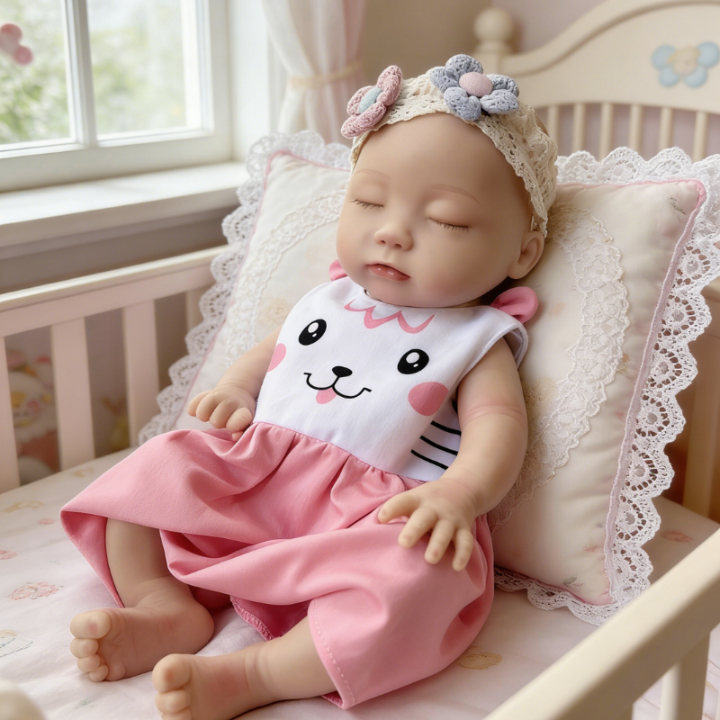 13Inch Sweet Dreamy Reborn Baby Doll Lulu – Cute Cat Face Onesie & Blooming Flower Headband, Adorable Snuggle Partner