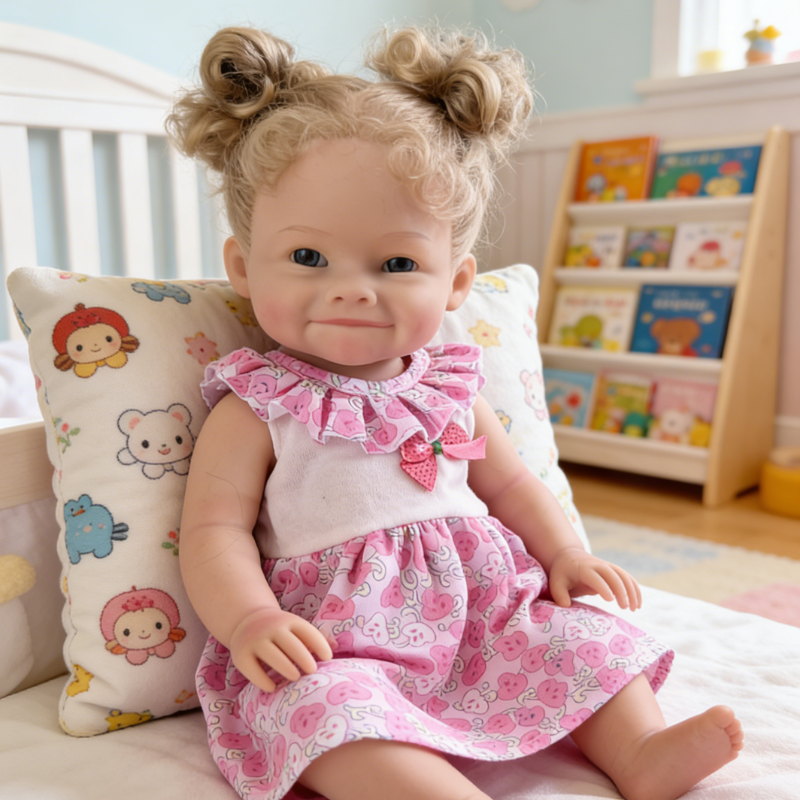 16Inch Lifelike Reborn Baby Doll Berry - Pink Strawberry Print Outfit Curly Hair Soothing Companion Doll