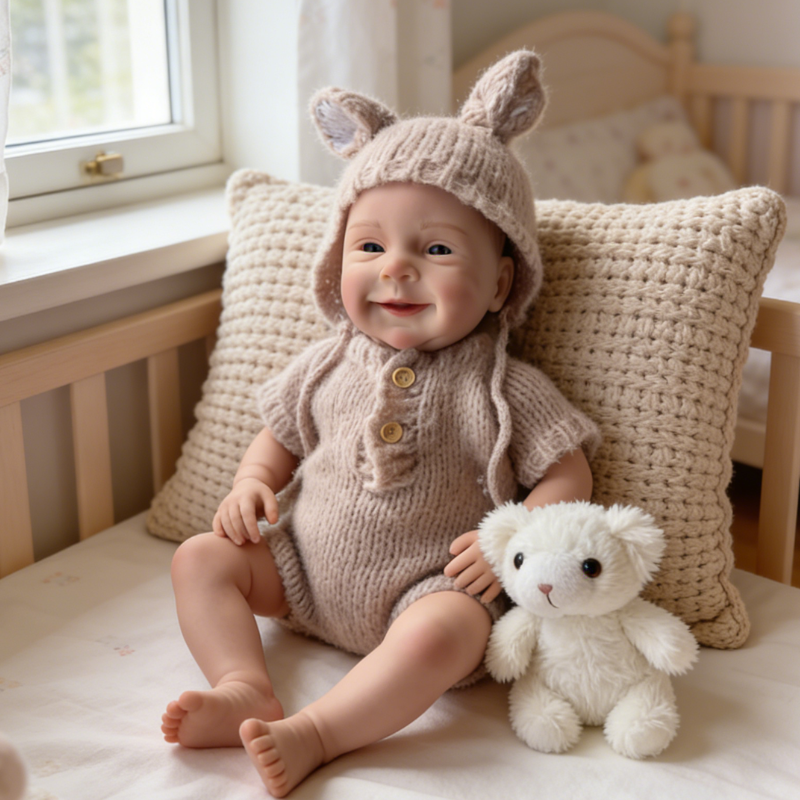 18Inch Nora Realistic Reborn Baby Doll, Cute Bunny Ear Hat Knit Outfit, Lifelike Companion Toy for Kids & Collectors