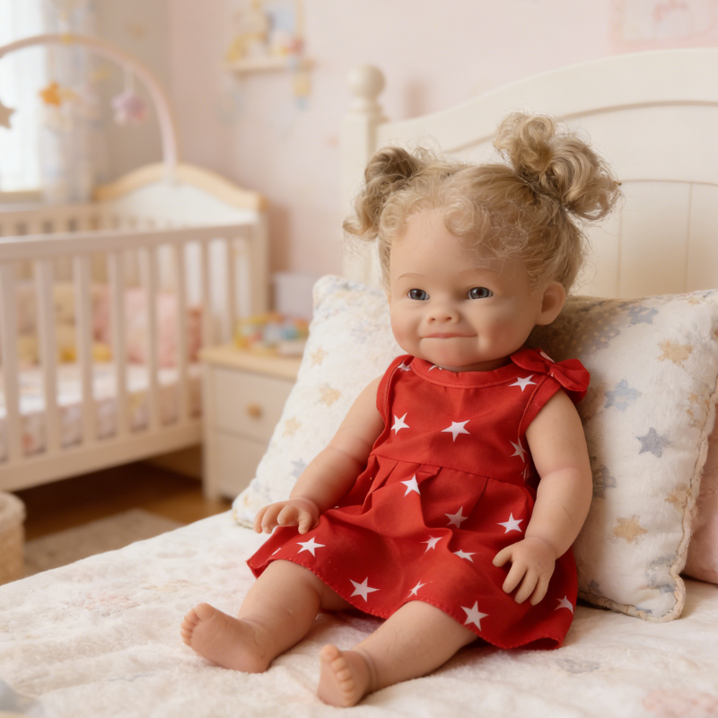 16Inch Lifelike Reborn Baby Doll Berry - Pink Strawberry Print Outfit Curly Hair Soothing Companion Doll