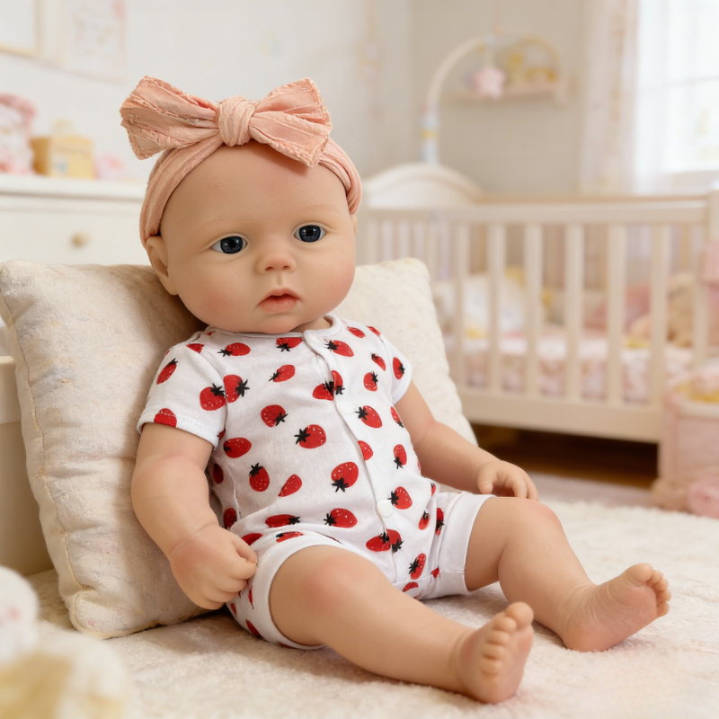22Inch Cool & Calm Reborn Baby Doll Silas – Navy Smiley Knit Beanie & Minimalist White Onesie, Perfect Cuddle Partner
