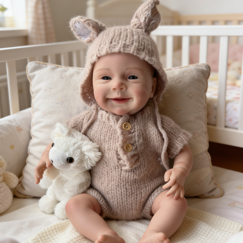 18Inch Nora Realistic Reborn Baby Doll, Cute Bunny Ear Hat Knit Outfit, Lifelike Companion Toy for Kids & Collectors