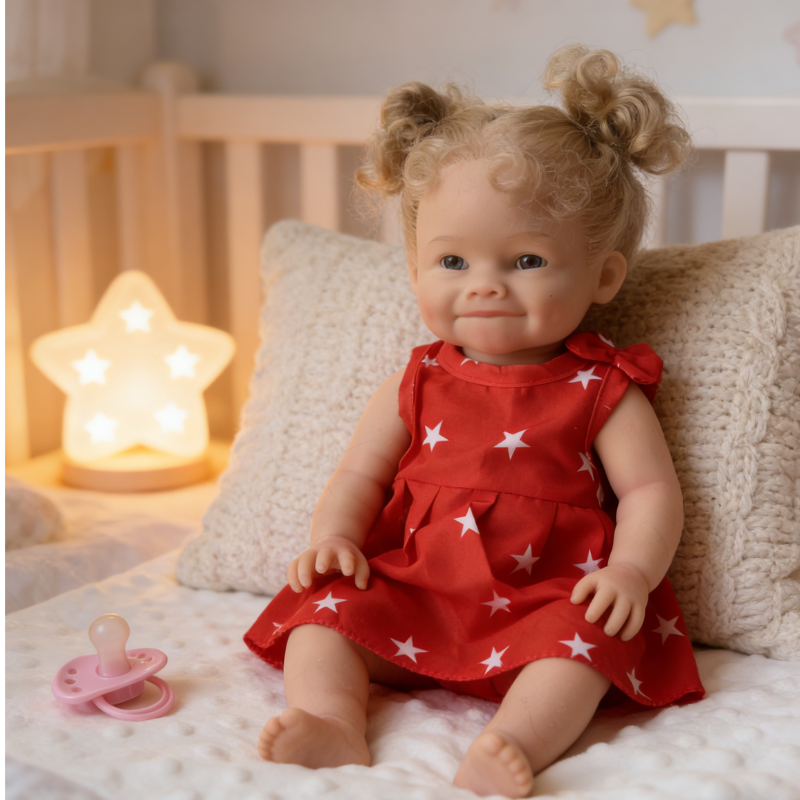 16Inch Lifelike Reborn Baby Doll Berry - Pink Strawberry Print Outfit Curly Hair Soothing Companion Doll
