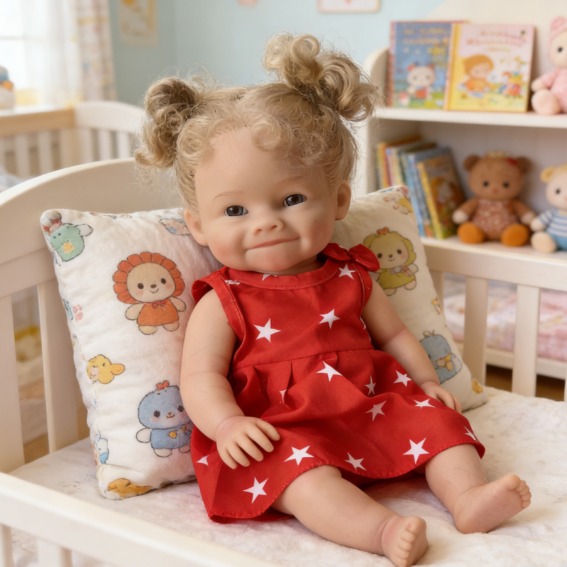 16Inch Lifelike Reborn Baby Doll Berry - Pink Strawberry Print Outfit Curly Hair Soothing Companion Doll