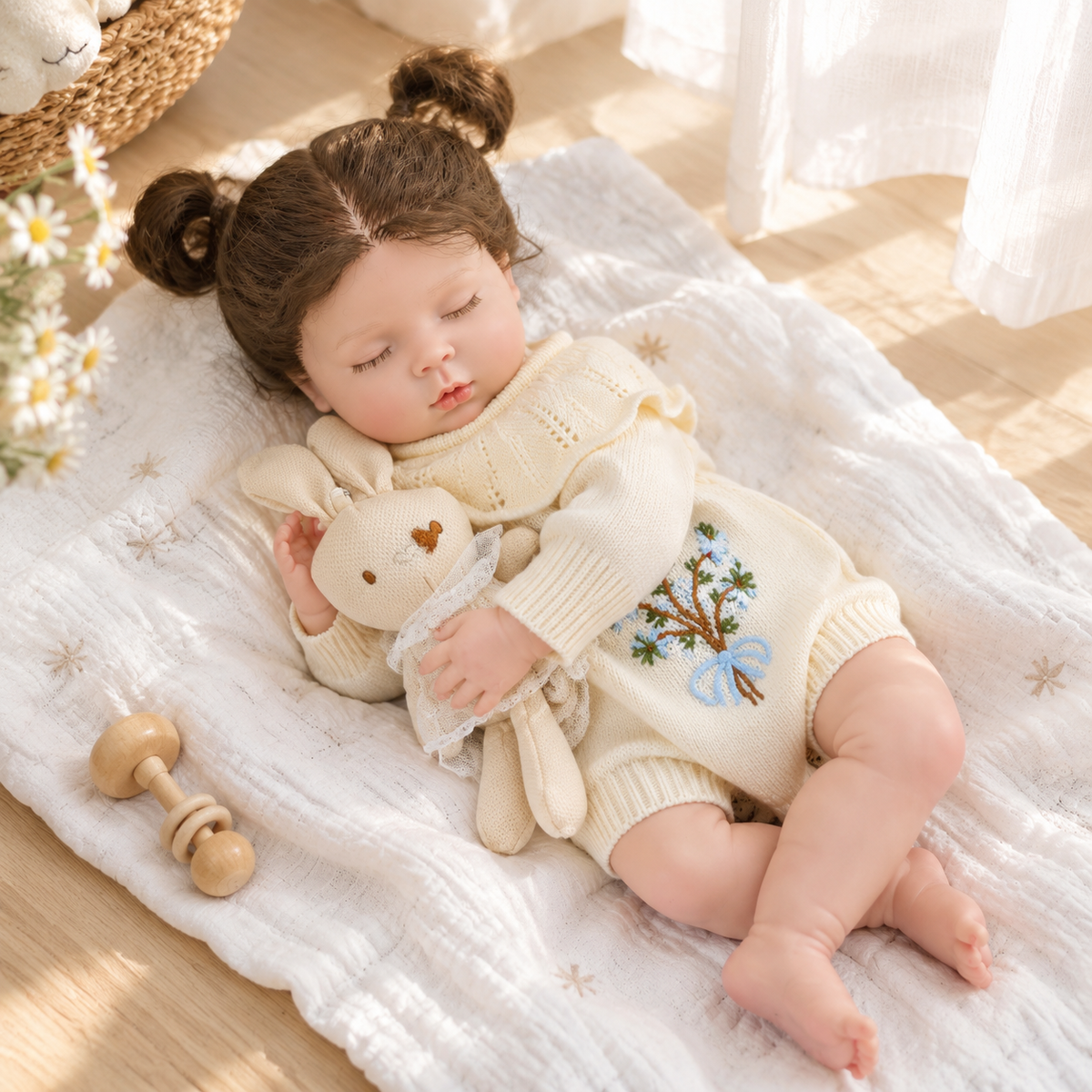 18inch Puff Cute Sleeping Reborn Doll, Real Touch Silicone Newborn Toy, Gift & Collectible Doll