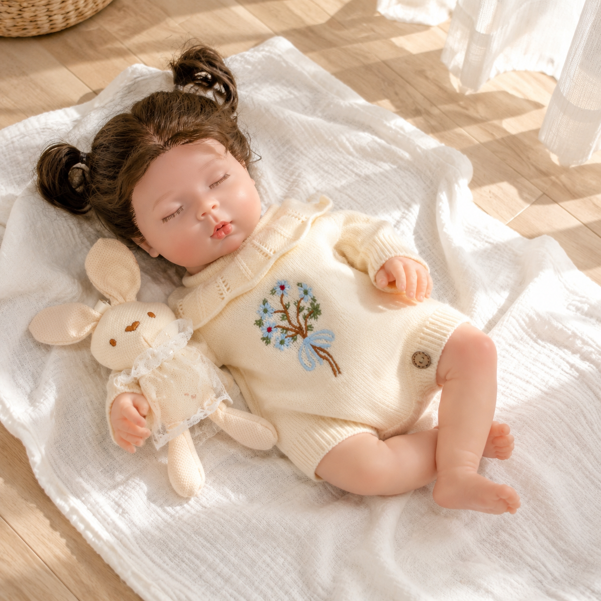 18inch Puff Cute Sleeping Reborn Doll, Real Touch Silicone Newborn Toy, Gift & Collectible Doll