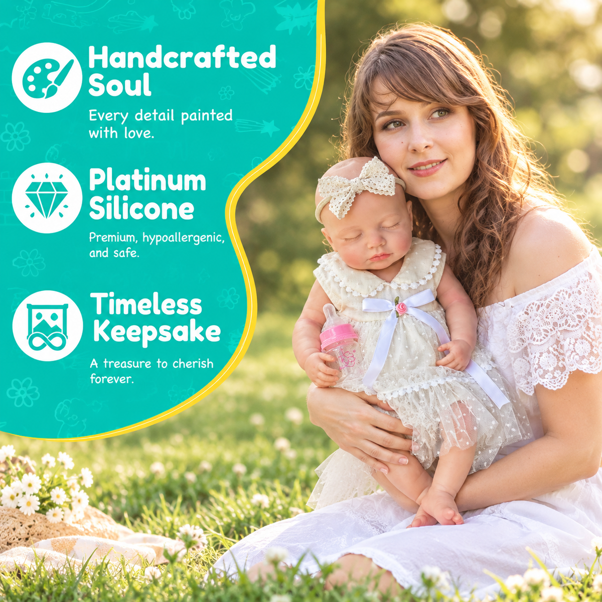 13inch Girl Cute Sleeping Reborn Doll, Real Touch Silicone Newborn Toy, Gift & Collectible Doll