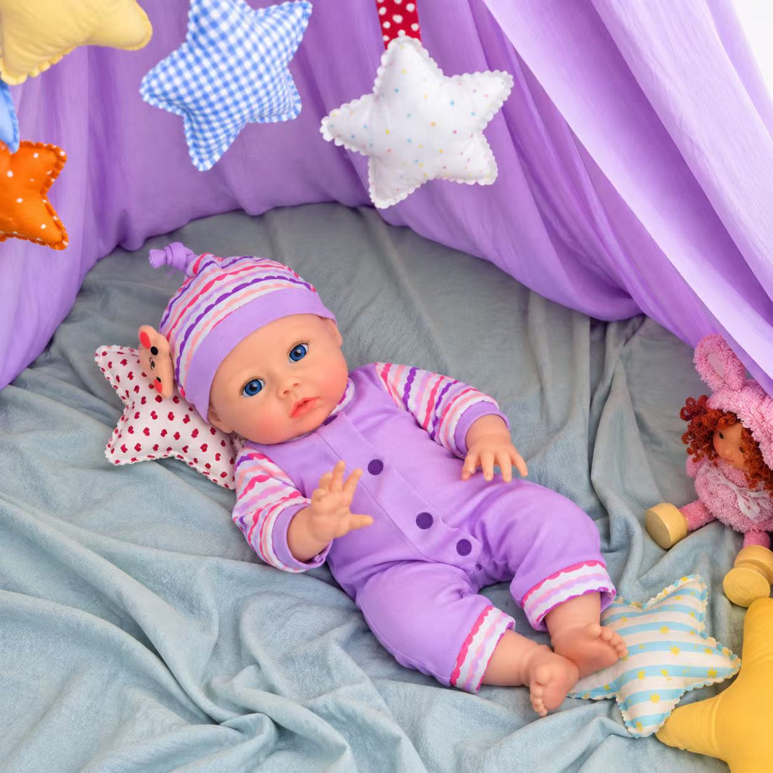 Elowen 16-inch full silicone reborn baby doll with open eyes